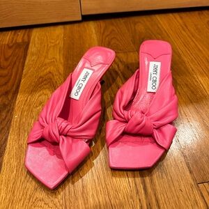 Jimmy Choo Barbie Candy Pink Avenue 50 Kitten Heel Slide Twist Sandals size 37.5